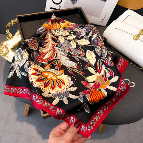 Floral Satin Square Neck Scarf