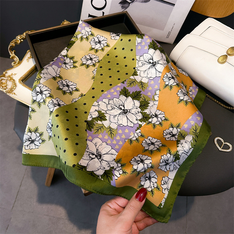Floral Satin Square Neck Scarf
