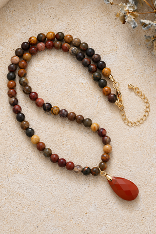 Faceted Teardrop Pendant Beaded Necklace