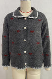 Heart Pattern Button-Front Knit Cardigan
