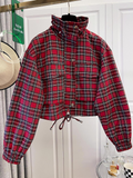 Houndstooth Zip-Up Crop Jacket