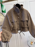 Houndstooth Zip-Up Crop Jacket