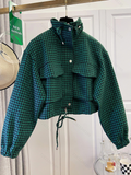 Houndstooth Zip-Up Crop Jacket