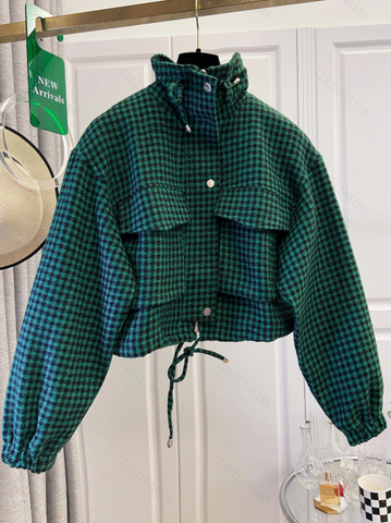 Houndstooth Zip-Up Crop Jacket