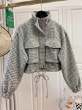 Houndstooth Zip-Up Crop Jacket