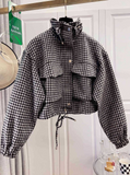 Houndstooth Zip-Up Crop Jacket