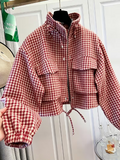 Houndstooth Zip-Up Crop Jacket