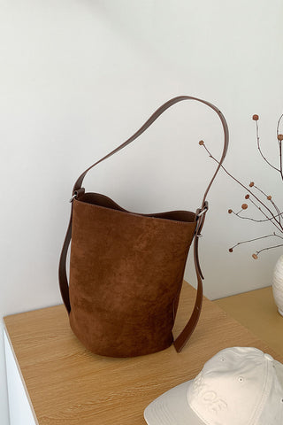 Suede Long-Strap Bucket Tote Bag