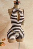 Striped Knit Halter Cutout Romper
