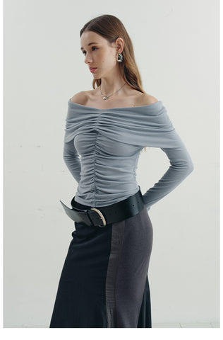 Off-Shoulder Ruched Long Sleeve Top