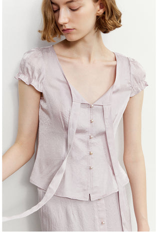 Bow Detail Short-Sleeve Top