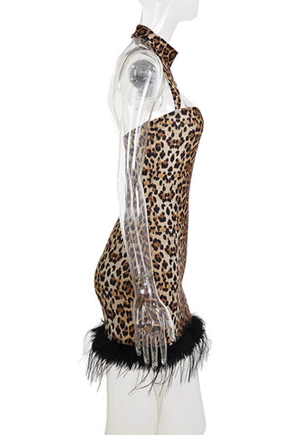 Halter Neck Leopard Print Mini Dress