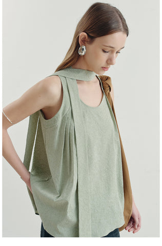 Draped Tie-Neck Sleeveless Tunic