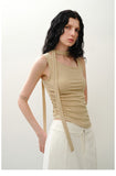 Tie-Shoulder Ruched Top