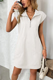 Zip-Neck Casual Dress with Cap Sleeves
