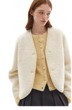 Button-Front Cropped Woolen Jacket