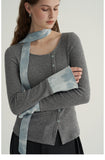 Ribbed Cardigan with Tie-Sleeve Detail