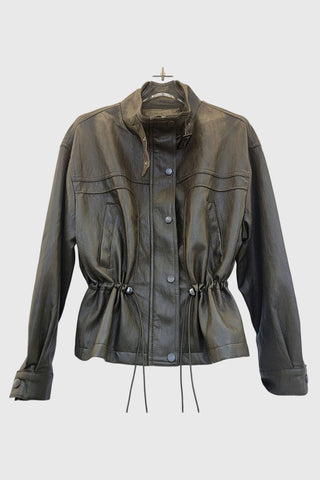 Drawstring Waist Faux Leather Jacket