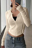 Ribbed Zip-Front Hooded Crop Hoodie