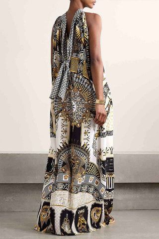 Tie-Back Halter Printed Maxi Dress