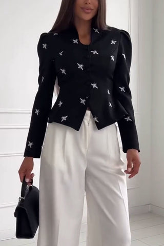 Bee Motif Puff Sleeve Blazer