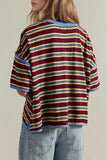 Striped Contrast Hem Crew Neck T-Shirt