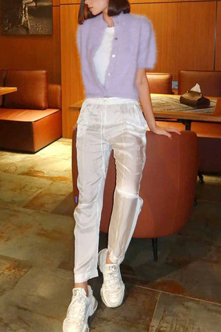 Mock Neck Short Sleeve Button Front Cardigan