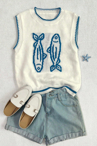 Sleeveless Fish Graphic Tank Top