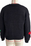 Floral Applique V-Neck Button-Front Cardigan