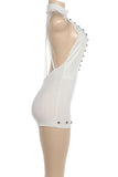 Metallic Stud Cutout Mock Neck Romper