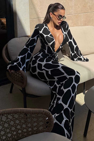 Abstract Print Twist Front Maxi Dress