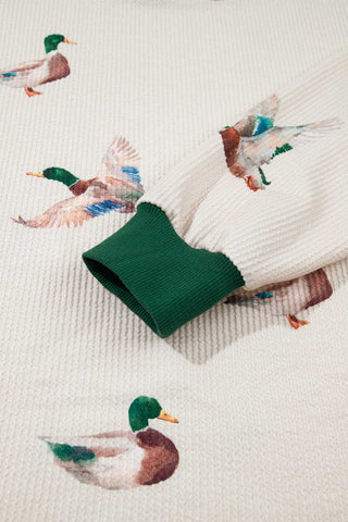 Duck Print Ribbed Crew Neck Sweatshirt