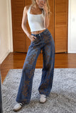 Floral Print High-Waist Baggy Jeans