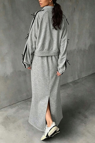 Striped Mock Neck Crop Top and Maxi Skirt Set