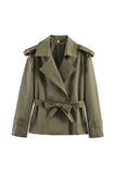 Notched Collar Belted Wrap Coat