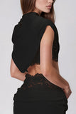Cowl Neck Draped Crop Top Set
