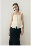 Button-Front Textured Top with Beaded Straps