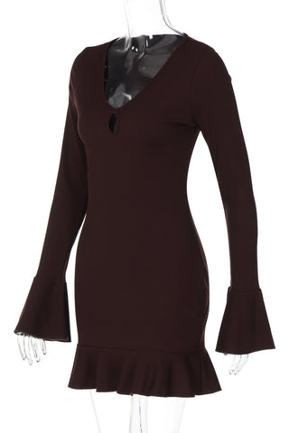 Flare Sleeve Ruffle Hem Casual Dress