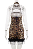 Halter Neck Leopard Print Mini Dress