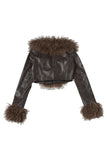 Cropped Faux Fur Collar Jacket