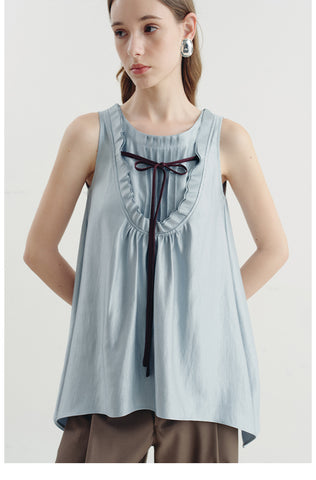 Ruffle Trim Sleeveless Tunic Blouse