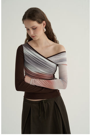 Color-Block Draped Long-Sleeve Top