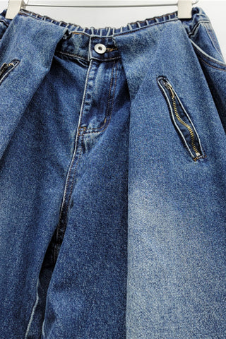 Zipper Detail Wide Leg Jeans