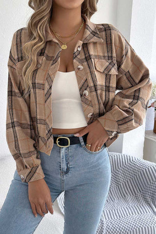 Plaid Button-Front Collared Jacket