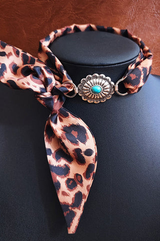 Printed Bandana Neck Scarf with Turquoise Buckle