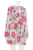 Floral Bell Sleeve V-Neck Mini Dress