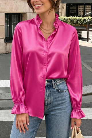 Polka Dot Ruffle Collar Bell Sleeve Blouse