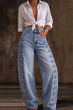 High-Waist Button Detail Barrel Jeans