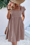 Gingham Flutter-Sleeve Casual Dress