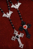 Bat Charm Beaded Cross Necklace
